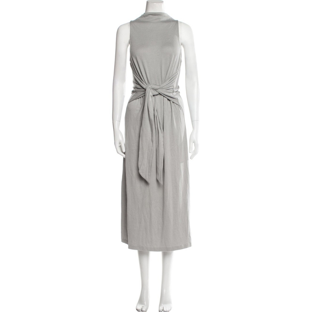 Vince Light Gray Sleeveless Midi Tie-Waist Dress